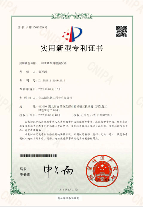 G1YC2154316-2E1 专利证书